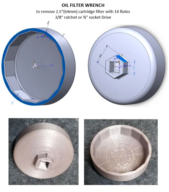 Dụng cụ tháo lọc nhớt 64mm 14 rãnh cho Mazda in 3D - Image 1