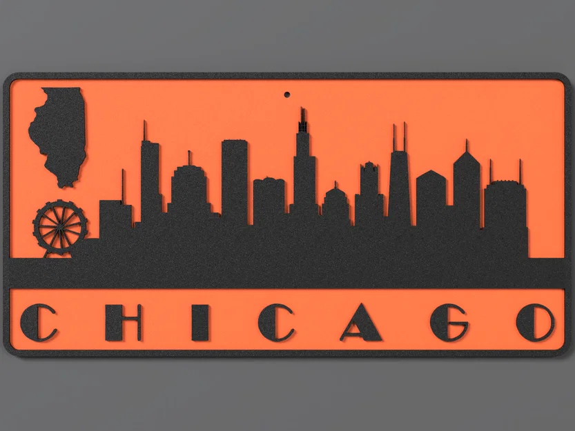 Mẫu in 3D tranh treo tường Skyline Chicago độc đáo và nghệ thuật - Image 1
