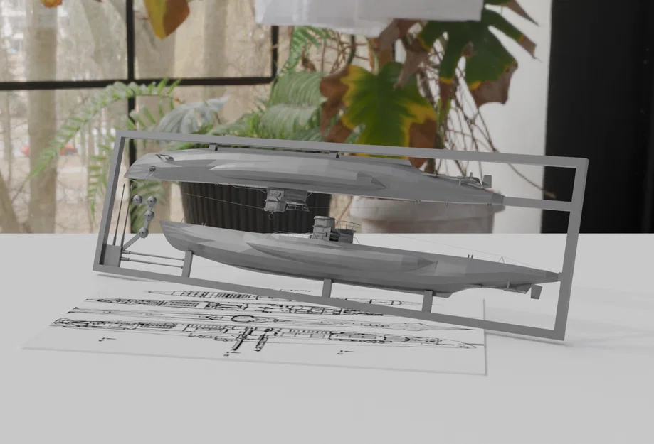 Mô hình lắp ráp tàu ngầm Type 7 (Submarine Type 7 Kit Card) - Tự in 3D - Image 2