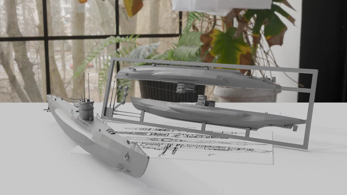 Mô hình lắp ráp tàu ngầm Type 7 (Submarine Type 7 Kit Card) - Tự in 3D - Image 3