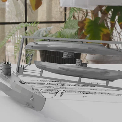 Mô hình lắp ráp tàu ngầm Type 7 (Submarine Type 7 Kit Card) - Tự in 3D