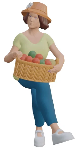 Mô hình Amanda: Người phụ nữ ngồi ôm giỏ trái cây in 3D cho sa bàn - Image 1