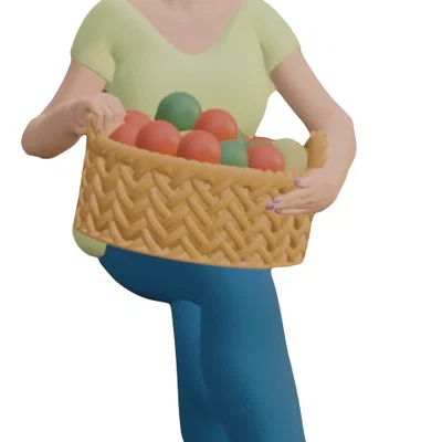 Mô hình Amanda: Người phụ nữ ngồi ôm giỏ trái cây in 3D cho sa bàn
