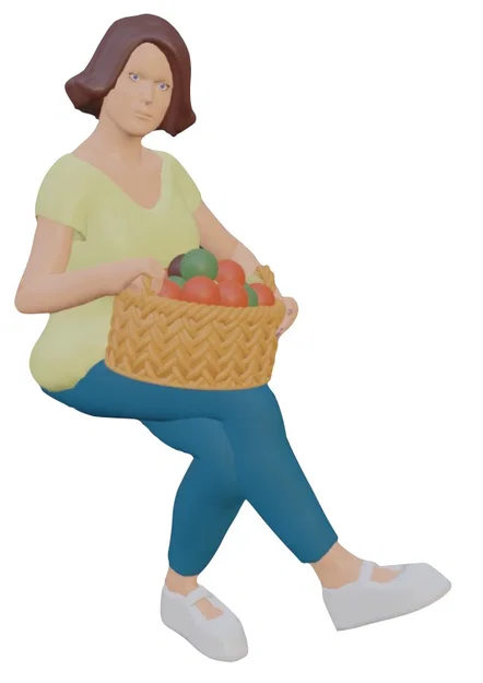 Mô hình Amanda: Người phụ nữ ngồi ôm giỏ trái cây in 3D cho sa bàn - Image 2