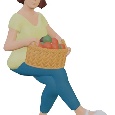 Mô hình Amanda: Người phụ nữ ngồi ôm giỏ trái cây in 3D cho sa bàn