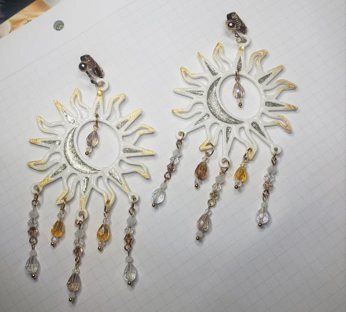 Mẫu in 3D hoa tai mặt trời và mặt trăng (Sun Moon Earrings) độc đáo - Image 1