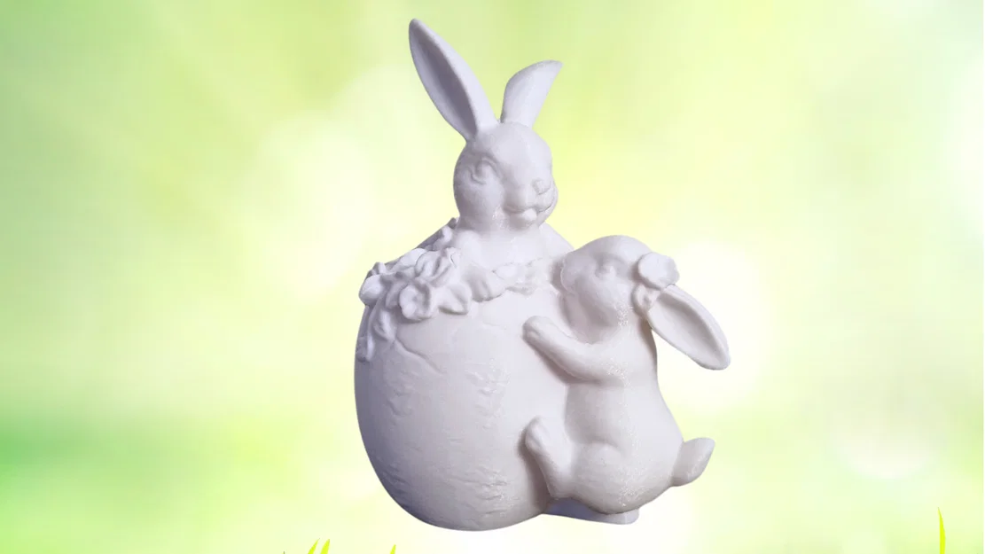 Mô hình 3D trang trí Lễ Phục sinh hai chú thỏ và trứng - Image 1