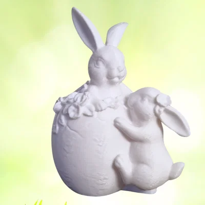 Mô hình 3D trang trí Lễ Phục sinh hai chú thỏ và trứng