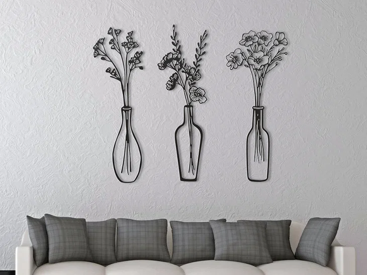 Bộ Ba Tranh Treo Tường Họa Tiết Bình Hoa 3D (Three Flower Vases) - Image 1