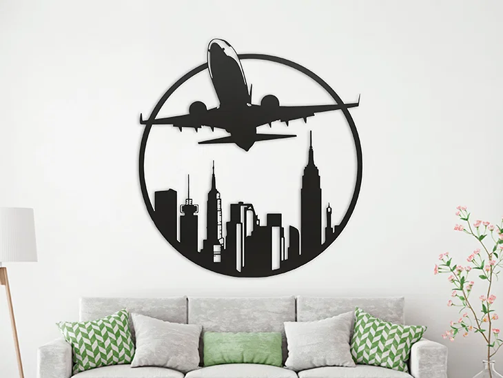 Tranh treo tường 3D nghệ thuật Airplane City trang trí hiện đại - Image 1