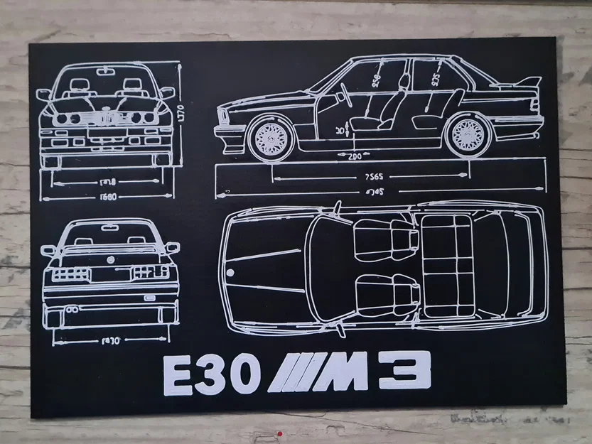 Bản vẽ kỹ thuật 3D trang trí treo tường xe BMW E30 M3 huyền thoại - Image 1