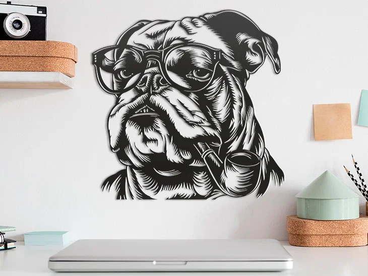Tranh treo tường 3D chú chó Bulldog đeo kính phong cách quý ông - Image 1