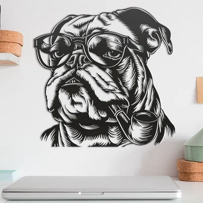 Tranh treo tường 3D chú chó Bulldog đeo kính phong cách quý ông