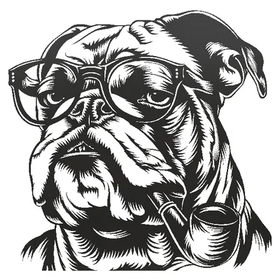 Tranh treo tường 3D chú chó Bulldog đeo kính phong cách quý ông