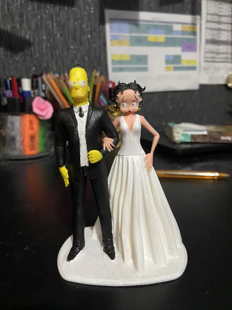 Mô hình 3D trang trí bánh cưới Homer Simpson và Betty Boop độc đáo - Image 1