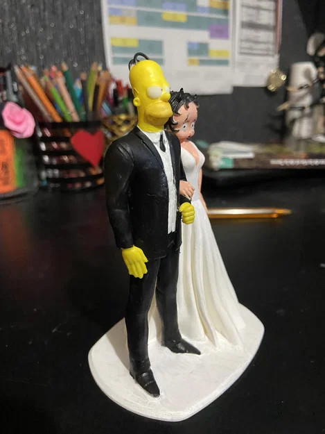 Mô hình 3D trang trí bánh cưới Homer Simpson và Betty Boop độc đáo - Image 3