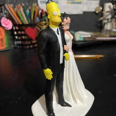 Mô hình 3D trang trí bánh cưới Homer Simpson và Betty Boop độc đáo