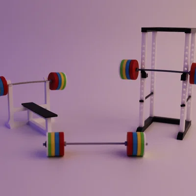 Bộ Bench Press, Squat Rack và Olympic Weight Set (in 3D)