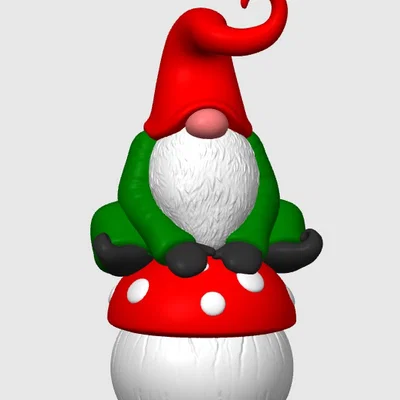 Mô hình tượng chú lùn Garden Gnome ngồi trên nấm đa màu sắc