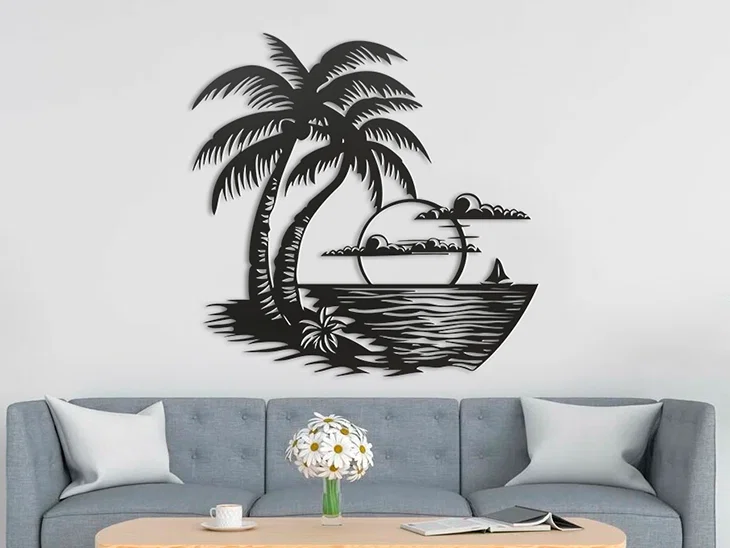 Mô hình tranh treo tường 3D Sunset with Palm độc đáo - Image 1