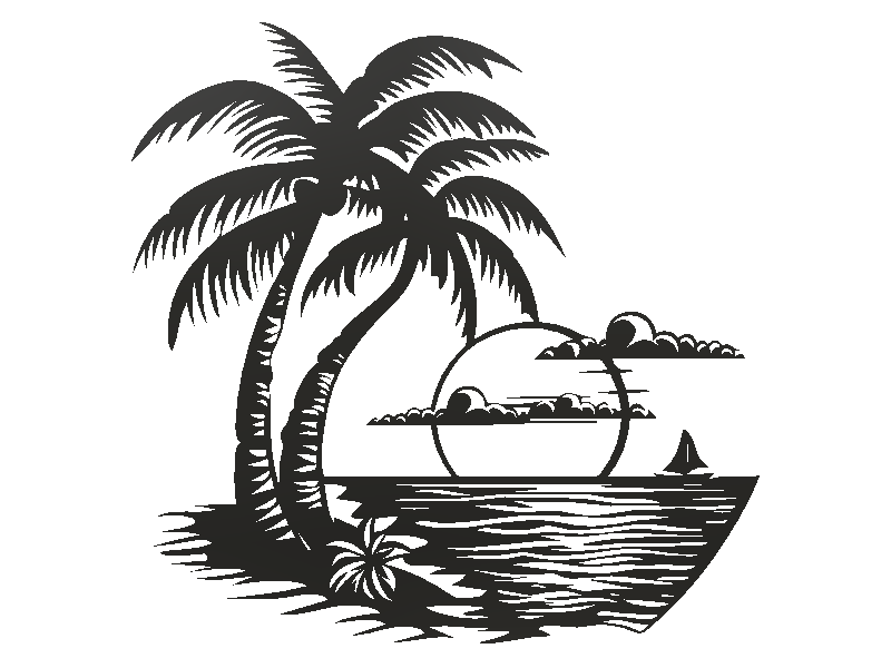 Mô hình tranh treo tường 3D Sunset with Palm độc đáo - Image 2