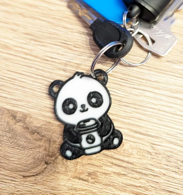 Móc khóa gấu trúc uống cà phê siêu đáng yêu in 3D - Image 1