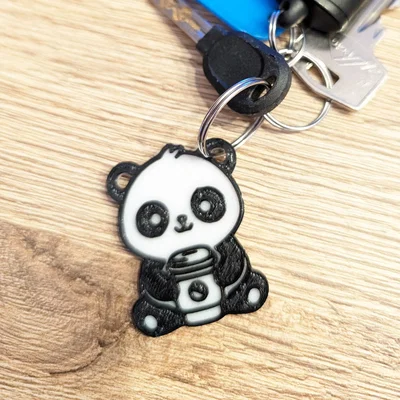 Móc khóa gấu trúc uống cà phê siêu đáng yêu in 3D