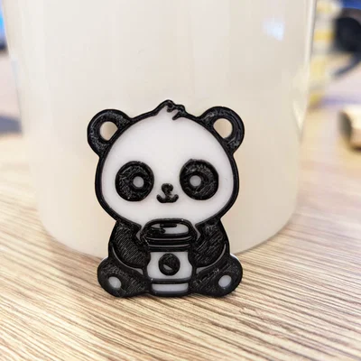 Móc khóa gấu trúc uống cà phê siêu đáng yêu in 3D