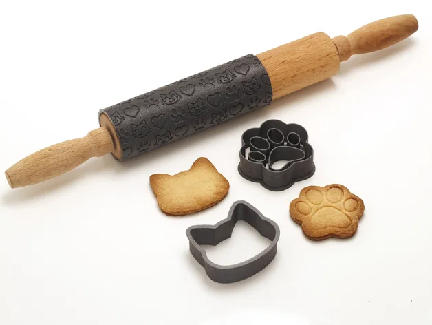 Neko Baking Set - Khuôn Cắt Bánh Quy Mèo / Cây Cán Bột - Image 1