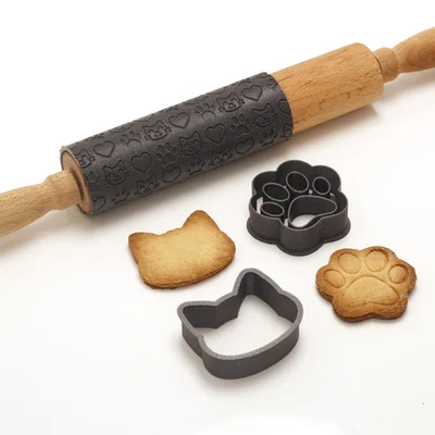 Neko Baking Set - Khuôn Cắt Bánh Quy Mèo / Cây Cán Bột