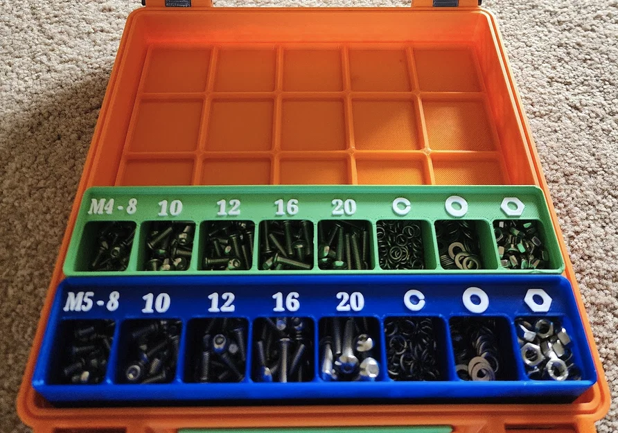 Khay Gridfinity 5(8)x1 tiết kiệm chỗ cho ốc M4/M5, đai ốc, washer, lock - Image 1