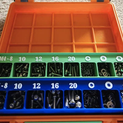 Khay Gridfinity 5(8)x1 tiết kiệm chỗ cho ốc M4/M5, đai ốc, washer, lock