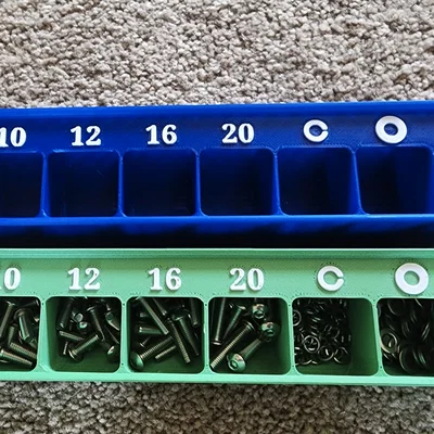 Khay Gridfinity 5(8)x1 tiết kiệm chỗ cho ốc M4/M5, đai ốc, washer, lock