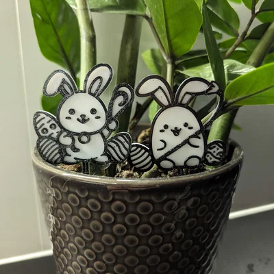 Bộ mô hình trang trí chậu cây hình thỏ Phục Sinh dễ thương