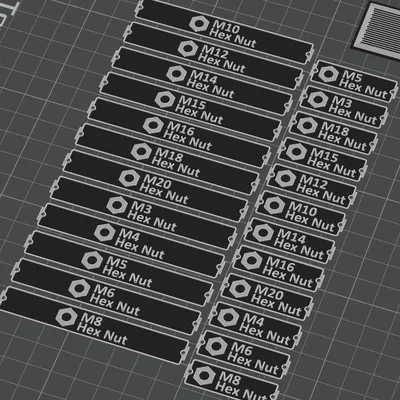 Bộ nhãn Gridfinity dán khay đựng đai ốc Hex Nut M3-M20