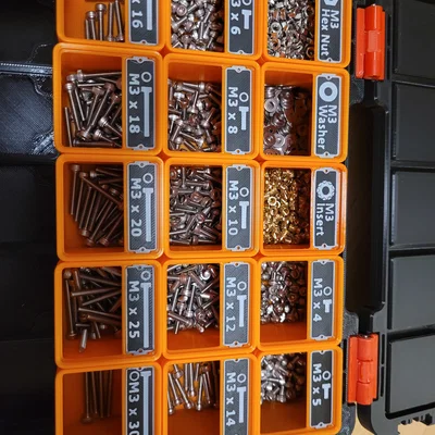 Bộ nhãn Gridfinity dán khay đựng đai ốc Hex Nut M3-M20