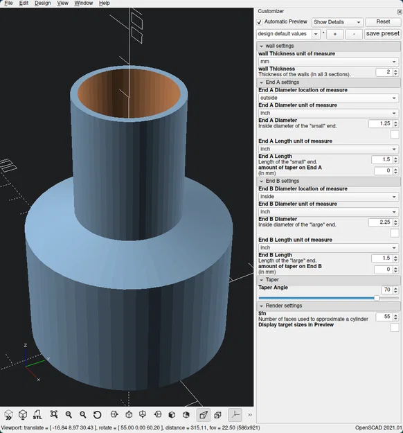 Adapter ống hút bụi xưởng Wet/Dry – fully parametric (I/D, O/D, taper...) - Image 1