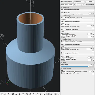 Adapter ống hút bụi xưởng Wet/Dry – fully parametric (I/D, O/D, taper...)