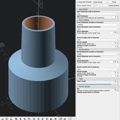 Adapter ống hút bụi xưởng Wet/Dry – fully parametric (I/D, O/D, taper...)