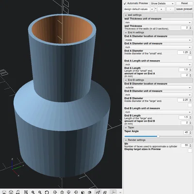 Adapter ống hút bụi xưởng Wet/Dry – fully parametric (I/D, O/D, taper...)