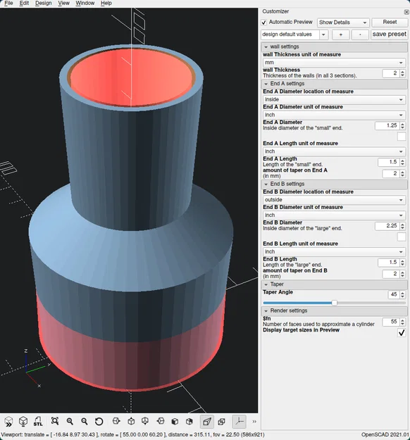 Adapter ống hút bụi xưởng Wet/Dry – fully parametric (I/D, O/D, taper...) - Image 4