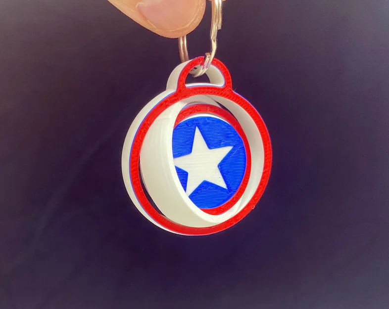 Móc khóa Spinner Gyroscope Fidget CAPTAIN AMERICA (Print-In-Place) - Image 1