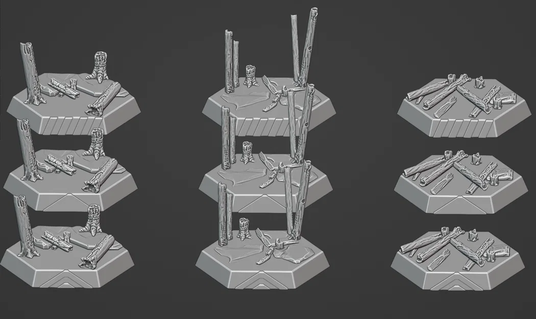 Bộ Đế Hex Rừng Cháy SET 2 có chỉ hướng mặt trước cho Battletech (30mm) - Image 1