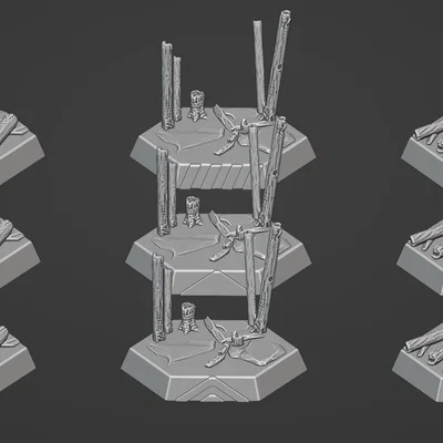Bộ Đế Hex Rừng Cháy SET 2 có chỉ hướng mặt trước cho Battletech (30mm)