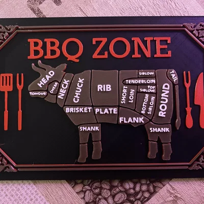 Biển hiệu trang trí BBQ Zone hình bò in 3D đẹp mắt