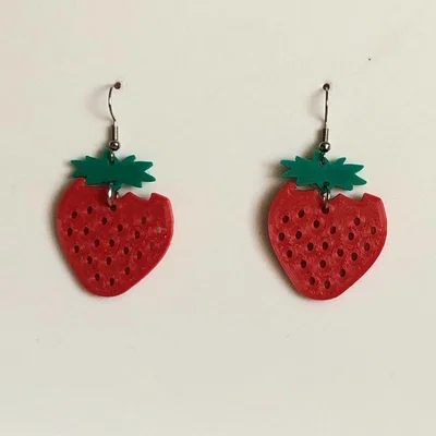 Bông tai dâu tây (Strawberry) treo – Earring Strawberry fresa frutilla pendant