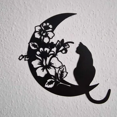 Mẫu tranh treo tường 3D hình chú mèo trên mặt trăng hoa nghệ thuật