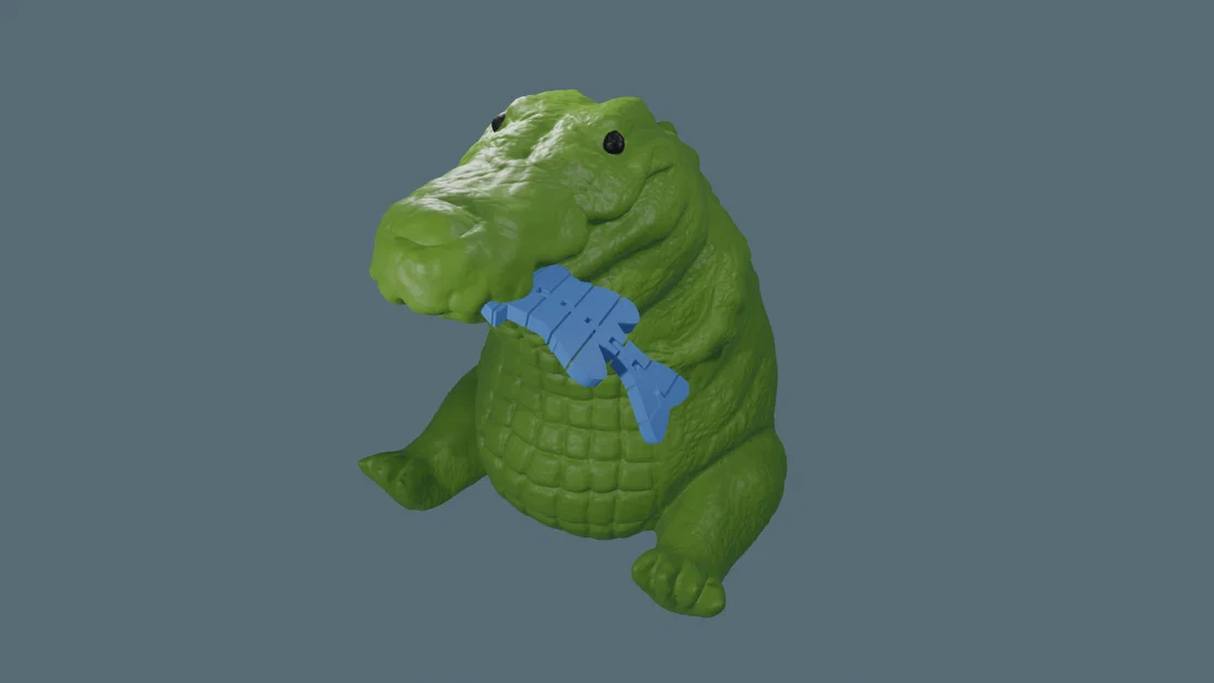 Mô hình cá sấu mập ngậm cá cử động - File in 3D trang trí bàn làm việc - Image 1