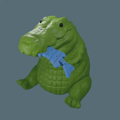 Mô hình cá sấu mập ngậm cá cử động - File in 3D trang trí bàn làm việc