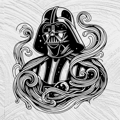 Flowing Line Art Darth Vader – Tranh 2D Line Art Treo Tường